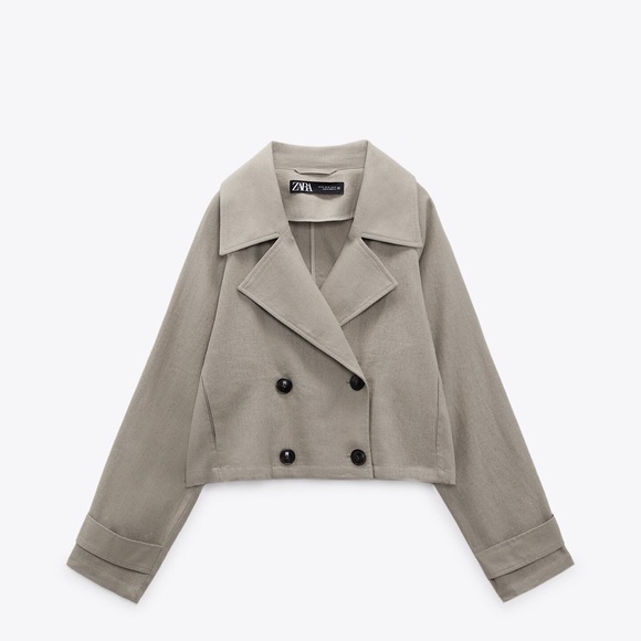ZARA CROPPED DOUBLE BREASTED LINEN BLEND TRENCH Small - Picture 3 of 5